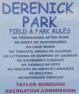 Derenick Park Rules Sign